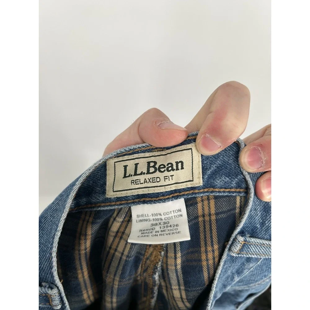 LL Bean Double L‎ Jeans Mens 38x30 Medium Wash Denim Flannel Lined Relaxed Fit